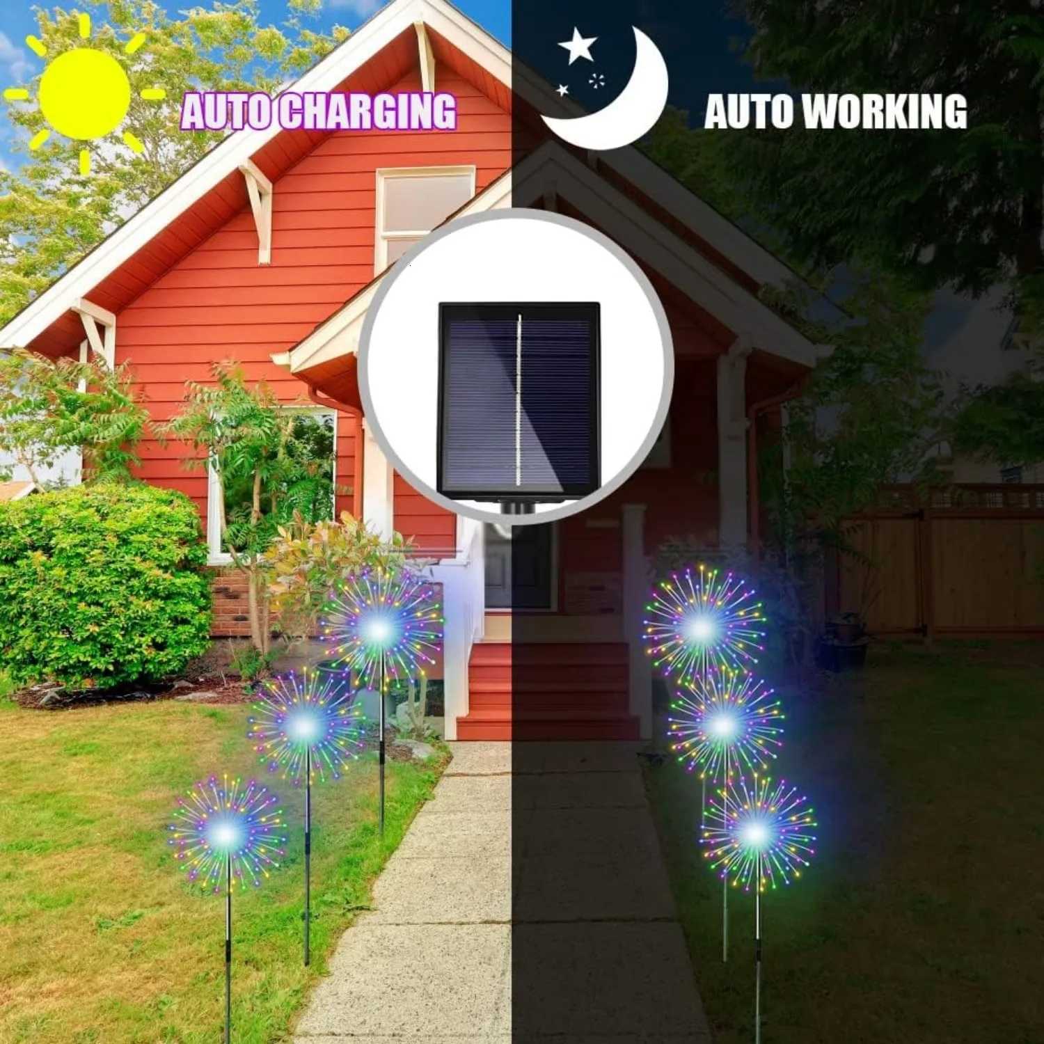 4 Pack Solar Firework String Lights - IP65 Waterproof 8 Modes w/Remote Outdoor Christmas Decor for Garden/Patio/Party W251107