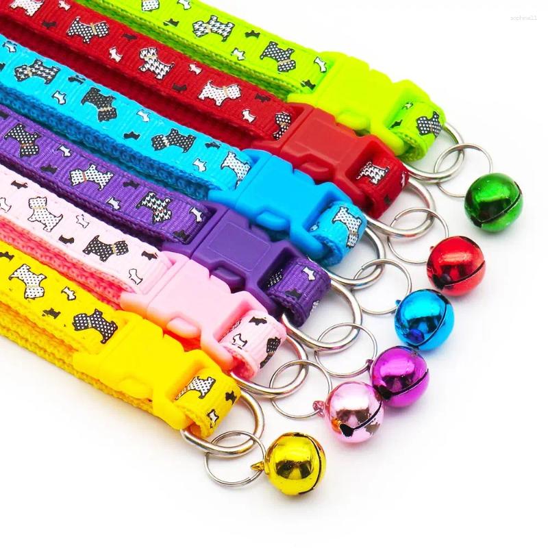 Update Pet Supplies Personalized Cartoon Print Adjustable Dog Collar With Bell Accessories Plastic Square Clasp Traction