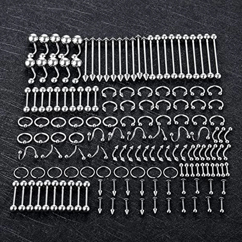 Body Lot Stainless Steel Nose Lip Tongue Cartilage Tragus Eyebrow Industrial Barbell Belly Button Rings Piercing Jewelry 250403