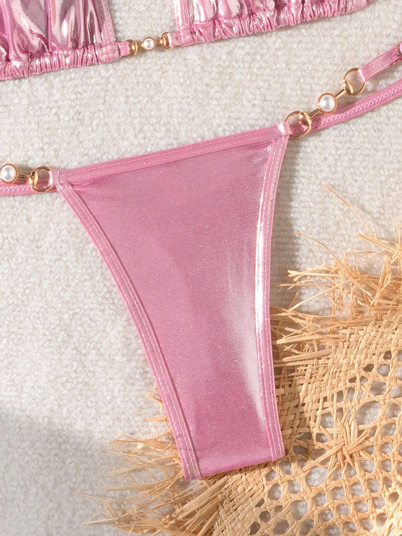 Dongdumaoyi Luxury Pearl Thong Bikini Women Shinning Pink Push Up Bra Micro Swimsuit Brazilian Beach Bathing Suit Triangle Swimwear