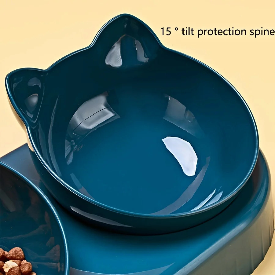 Pet bowl with water dispenser 3-in-1 ear tilted cat water and food bowl set with gravity water bottle for neck protection 250403