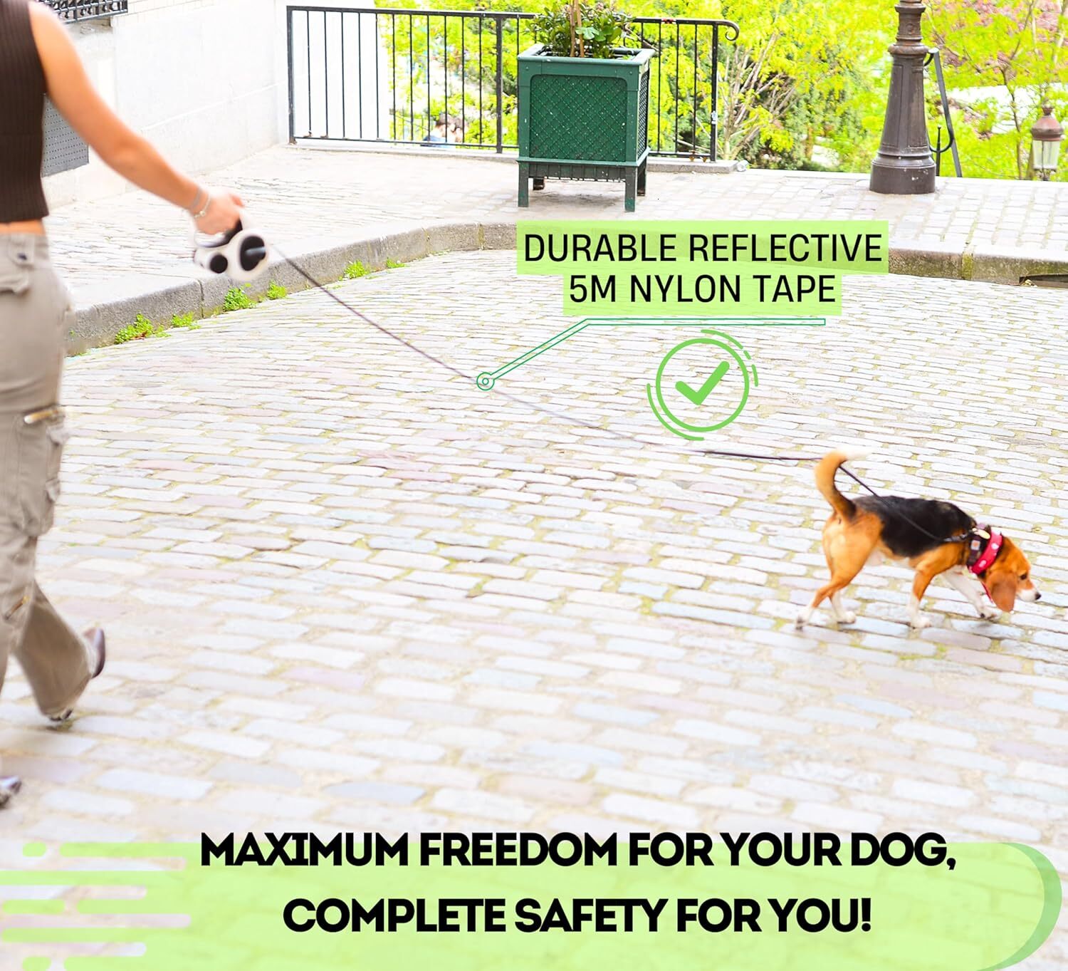 16ft retractable dog leash with led light chewresistant steel cable reflective strips tanglefree design heavy duty extendable leash for small to mediu