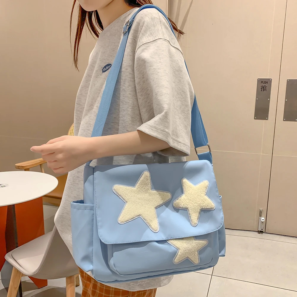 Women Star Pattern Y2k Messenger Bag Casual Tote Lady Simple Large Capacity Shoulder Bag Girl Travel School Bookbag Handbag250403bj