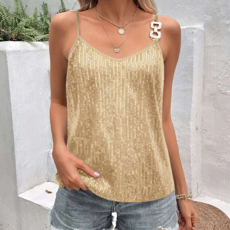 Cross-Border New Sexy Base Shirt Outerwear Top Banquet Annual Meeting Suit Inner Layer Sequin Camisole for Women
