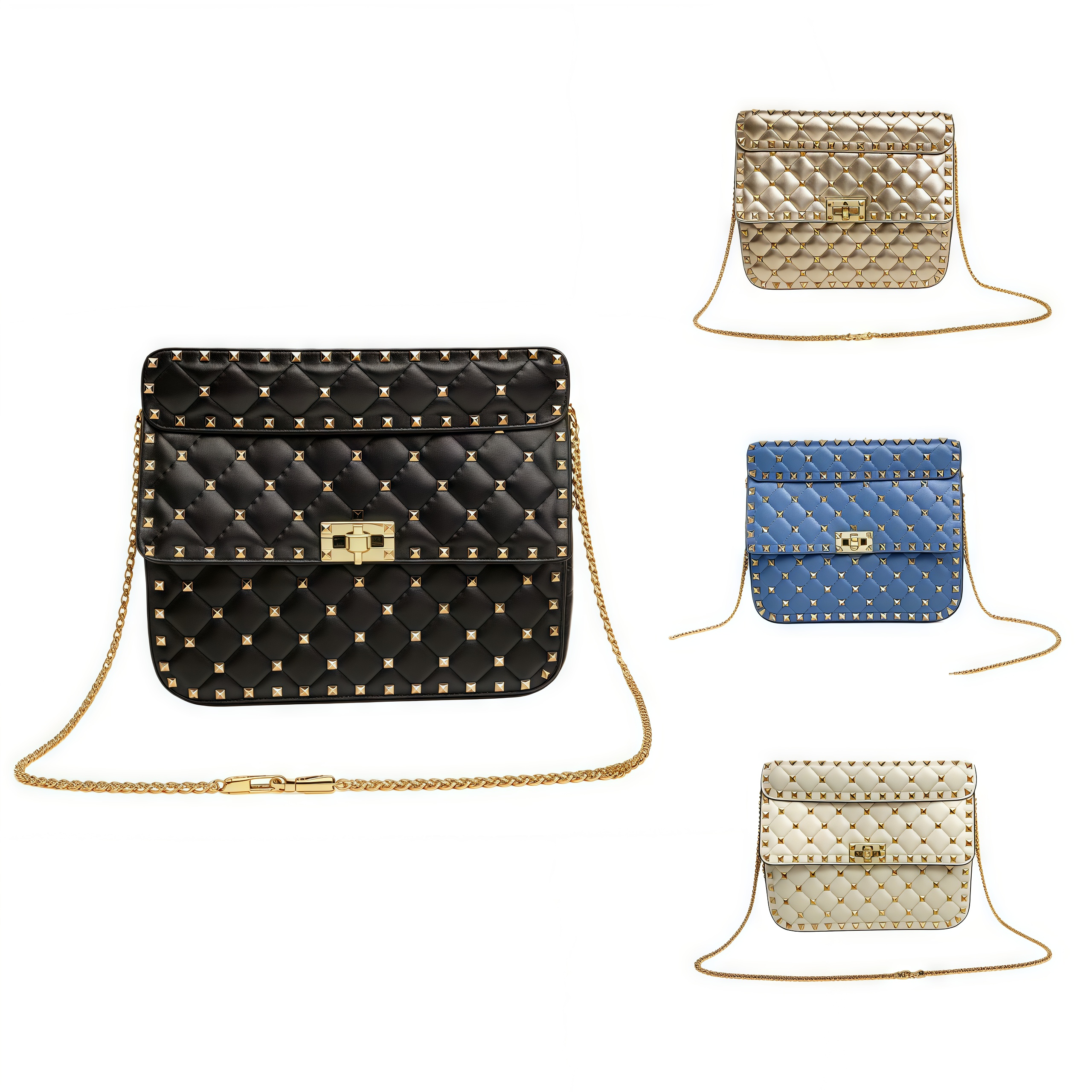 Luxury Rockstud HandBag Designer Rivet Women Luxury Shoulder Bags Fashion Chain Flap Bag Crossbody Bags Platinum-Finish Studs And Hardware Studs