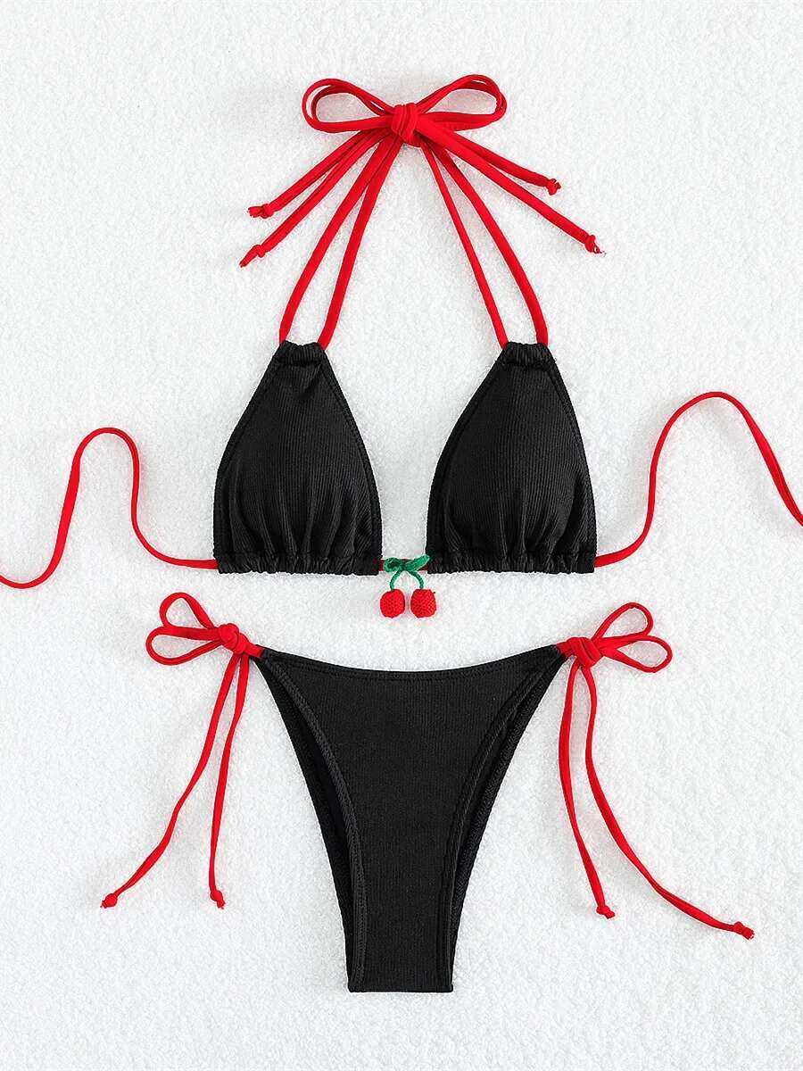 Dongdumaoyi Strawberry Designer Bikini Women Sexy White Contrast Push Up Micro Swimsuit Brazilian Bandage Bathing Suit Thong Swimwear