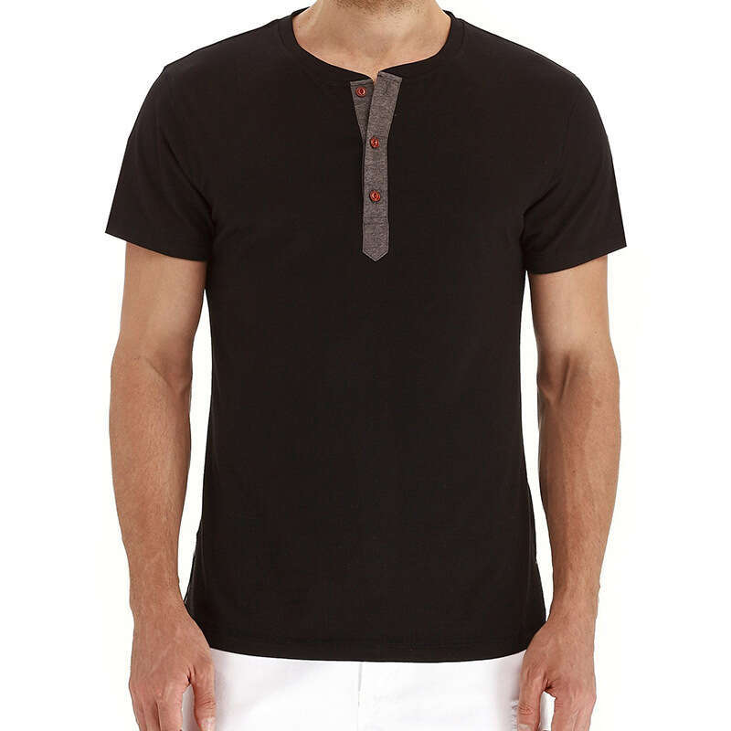 Summer Short sleeved European and American Men Henley Shirt T-shirt Wholesale Versatile New Trendy Clothing Ins