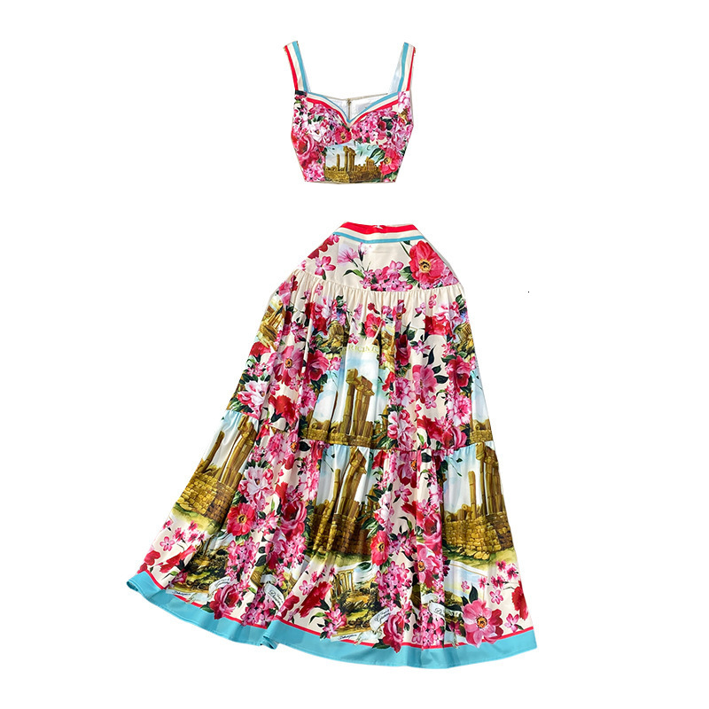 Two Piece Dress Summer Boho Beach Holiday Two Piece Set Women Skirt Suit Sexy Strapless Crop Top And High Waist Pleated Long Skirt Outfits 230801