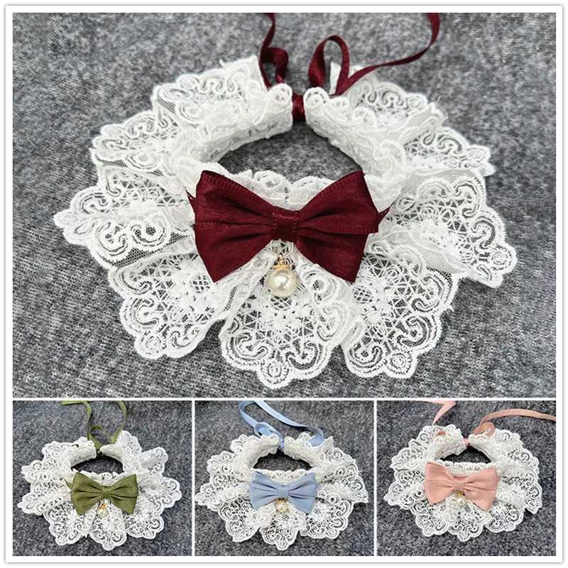 Lace bow pearl collar cat collar pet dog collar M250406
