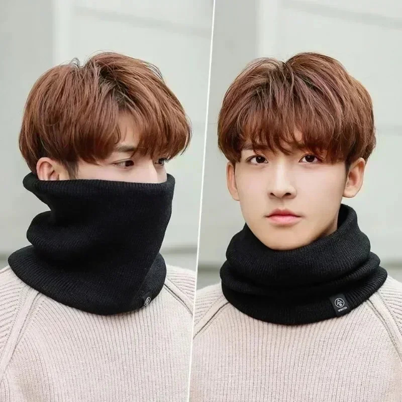Fleece Neck Warmer Winter Plush Solid Color Knitted Neck Scarf Ring Unisex Outdoors Warm Windproof Neckerchief Scarves Collar 251106