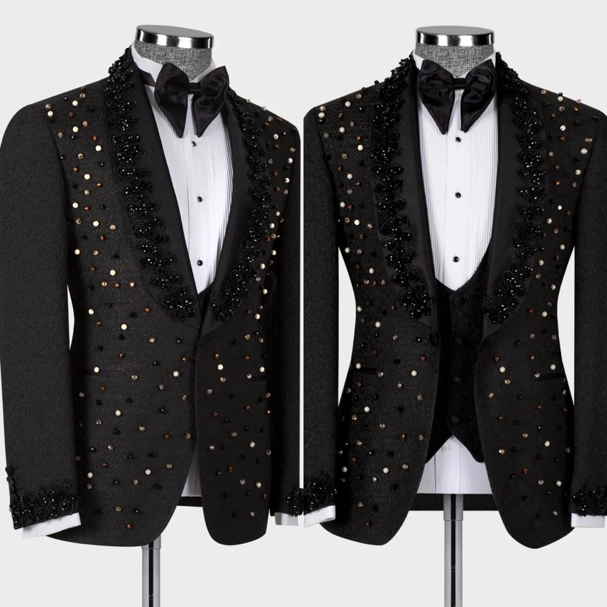 Vintage Men's Wedding Suit Shawl Lapel Rhinestone Applique 3 Pieces Set Tailored Blazers Jacquard Groom Jacket for Wedding Custom Made Coat(Pants