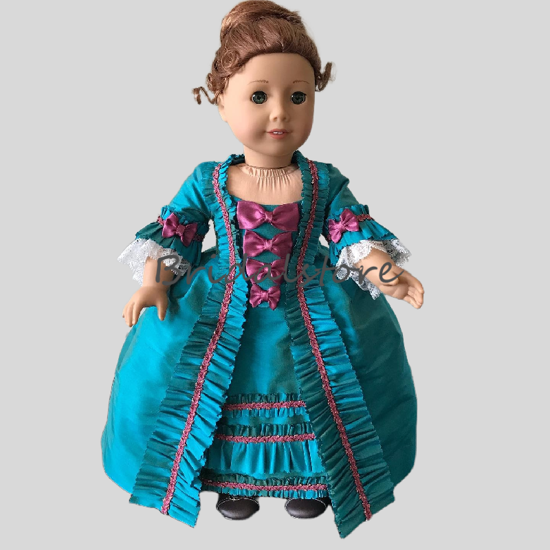 Teal Blue Rococo Flower Girls Dress With Bow Victorian Duchess style Kids Dress 1860s Ruffles Civil War Birthday Party Costume Charro Mariachi Quincea