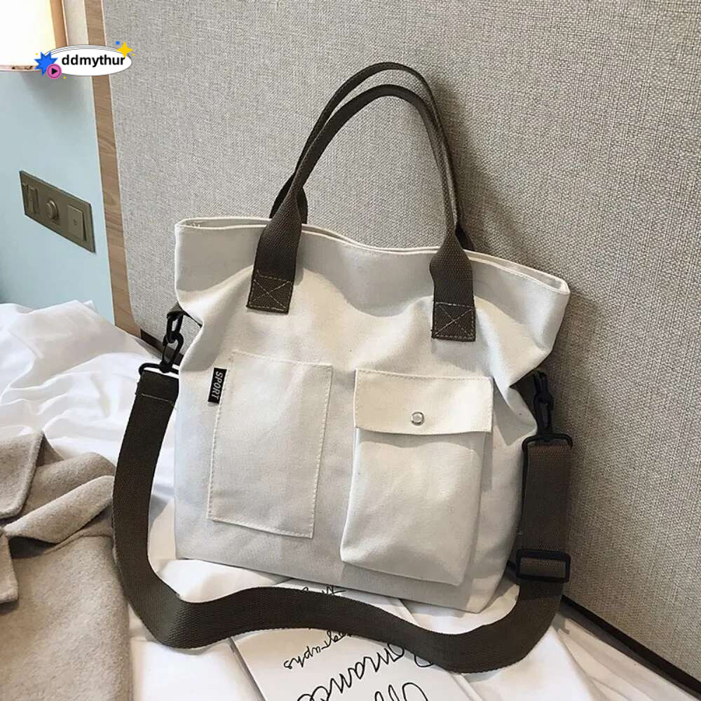 Fashion Canvas Bags students Handbag Shoulder Large Capacity Solid Color Totes Shopper Casual Female Cross Body Bag 2024 ddmythur