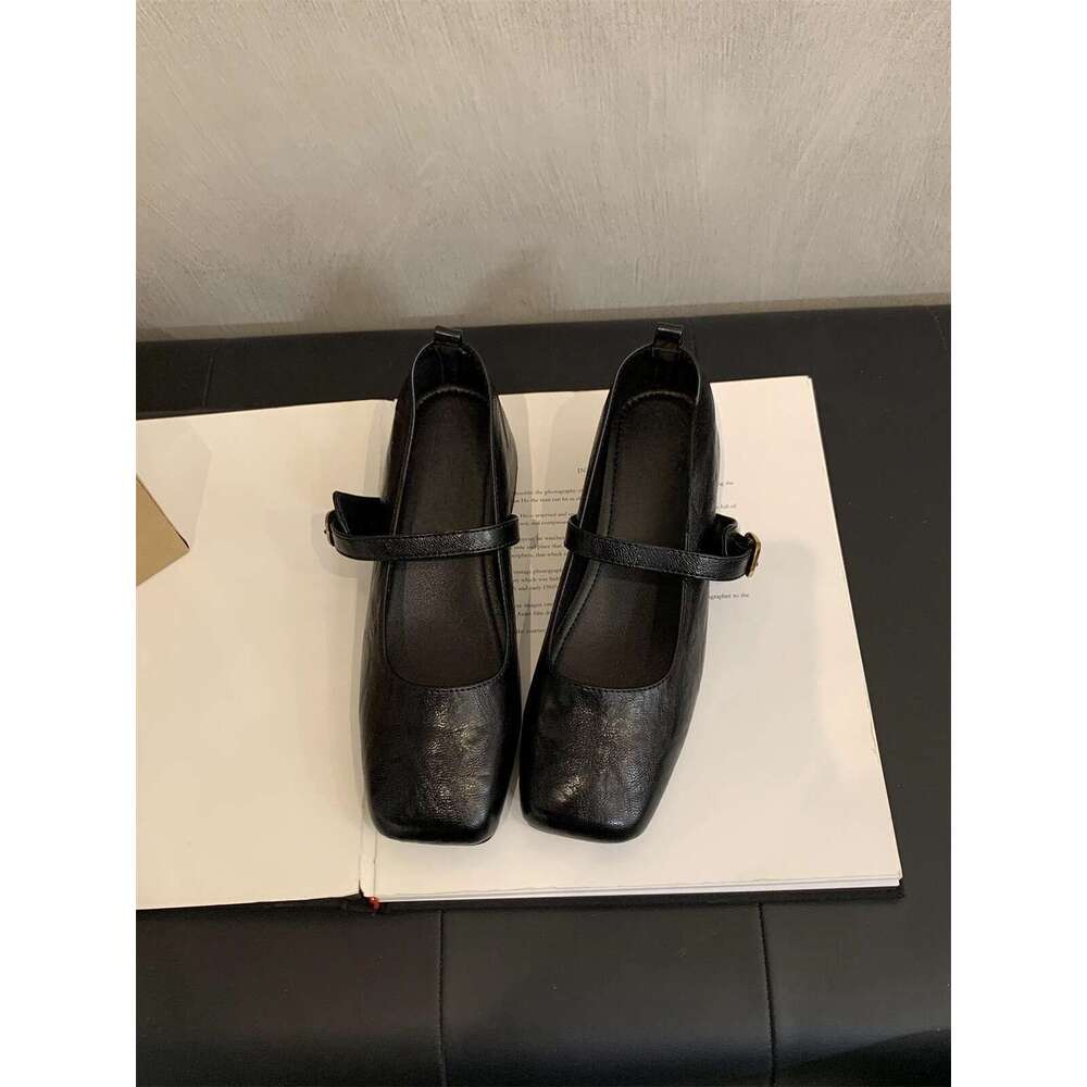 French Retro Square Toe Shallow Mouth Single For Women, Mid Heel, Spring And Autumn Evening Breeze, Free shipping Elegant Fairy Style, Chunky Heel Mar