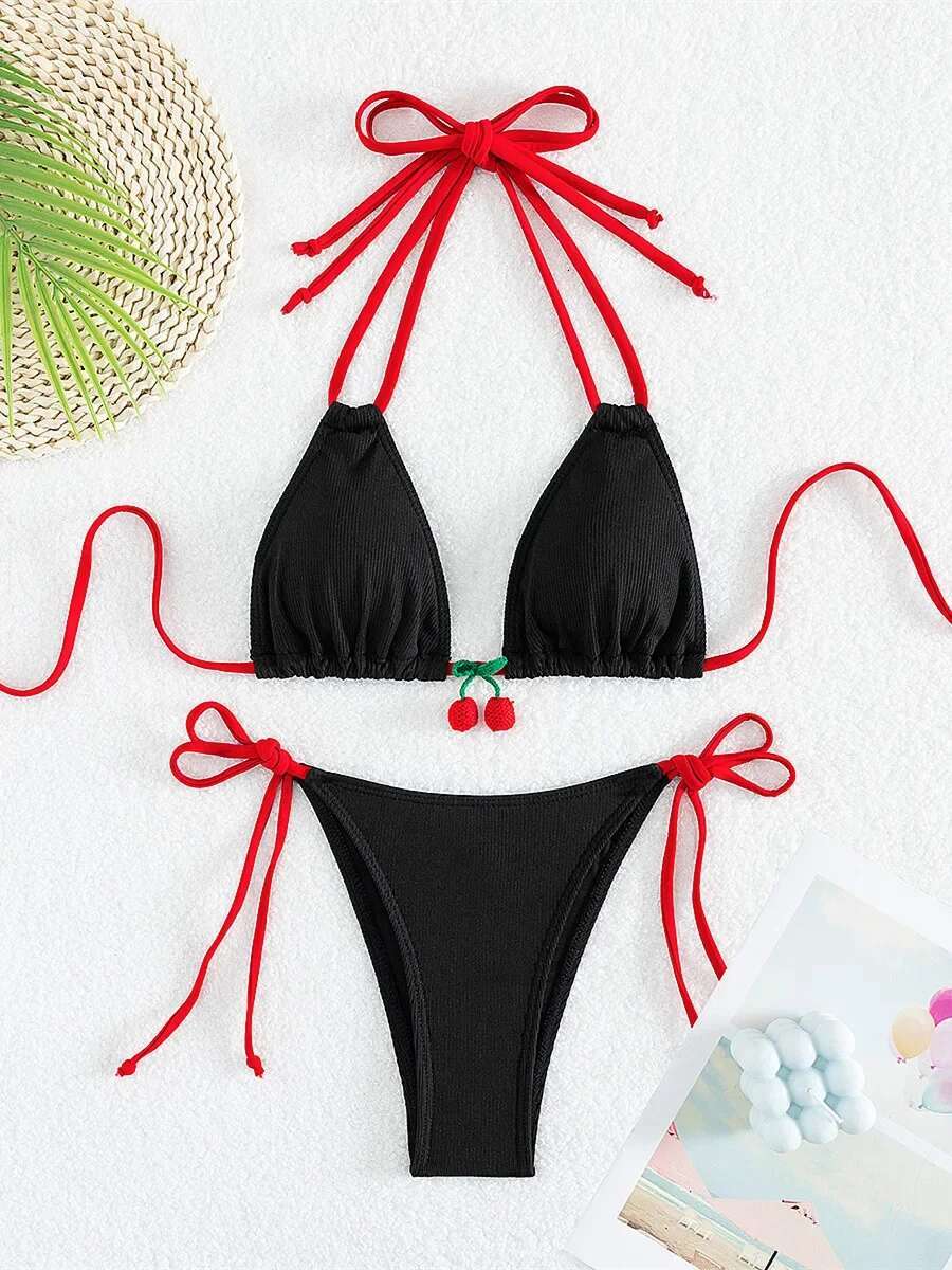 Dongdumaoyi Strawberry Designer Bikini Women Sexy White Contrast Push Up Micro Swimsuit Brazilian Bandage Bathing Suit Thong Swimwear