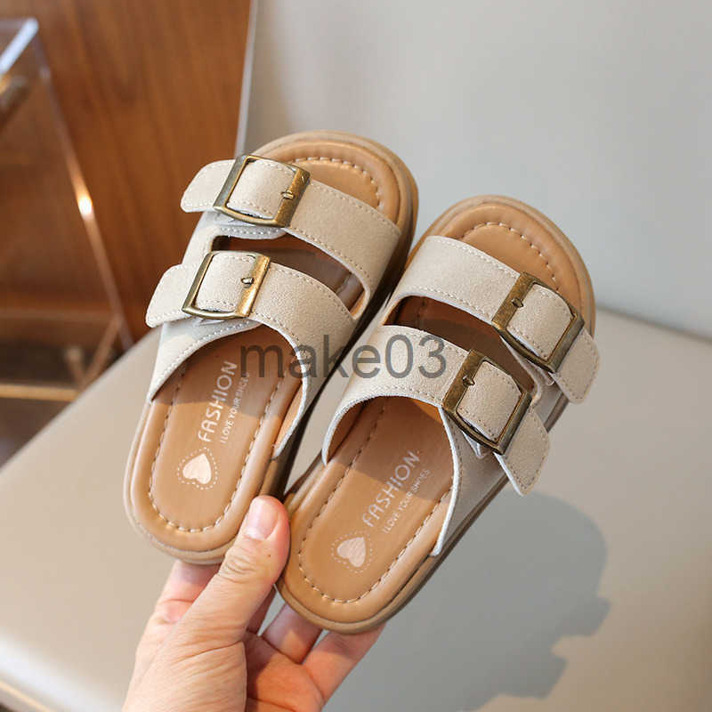 Childrens slippers 2025 summer new style girls beach shoes boys casual soft sole medium large size for children to wear on the outside with a straight