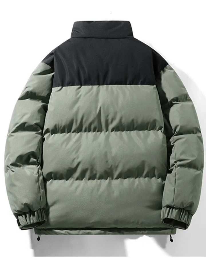 Color - Blocked Army Green Black Down Jacket Water - Resistant Shell Adjustable Cuffs Retro - Inspired Puffer Cold - WeathT251107