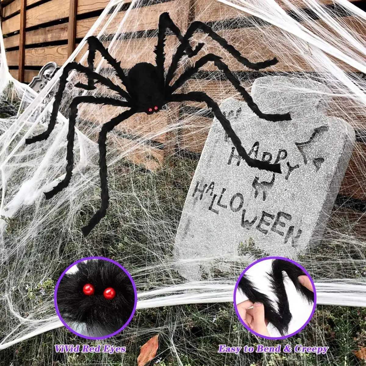 1pc Halloween Spider Web Lights with Large Spider And 200LED Purple String Light For Home Garden Holiday Halloween Decoration W251107
