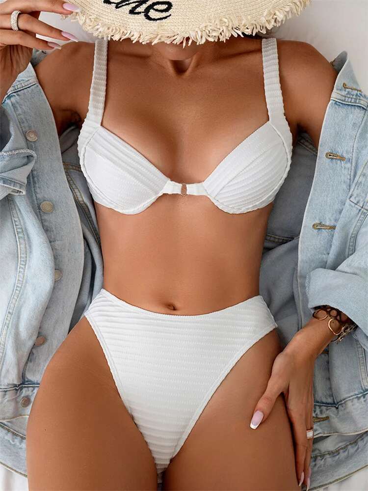 Dongdumaoyi High Waist Bikinis Women White Bikini Set Sexy Push Up Underwire Mini Micro Swimsuit Bathers Cut Out Bathing Suit Swimwear