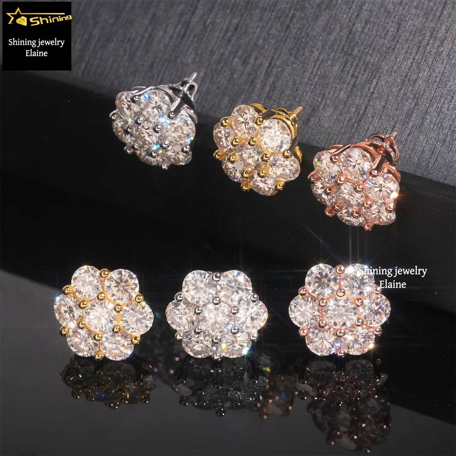 Hip Hop Flower Earrings Luxury Jewelry Pass Diamond Tester VVS Moissanite Iced Out 925 Silver Stud Earrings