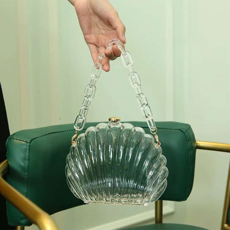 Transparent Acrylic Shell Bag Fashion High Quality PVC Women's Designer Handbag Pearl Strap Shoulder Messenger Clutch Bag