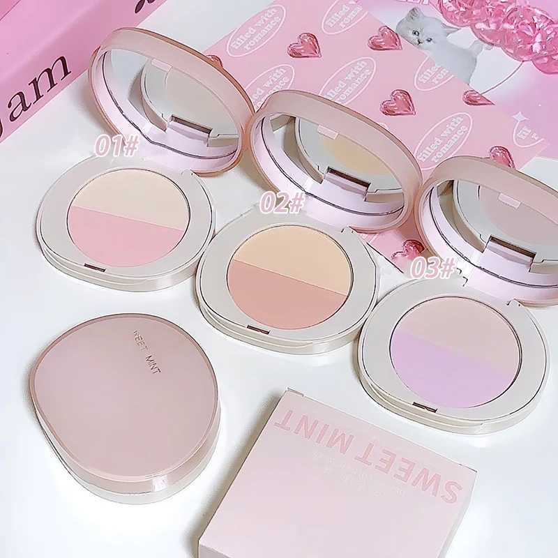 Two tone pressure setting powder loose control oil natural brightness low saturation purple almond high gloss Korean double-sided makeupXJ250407