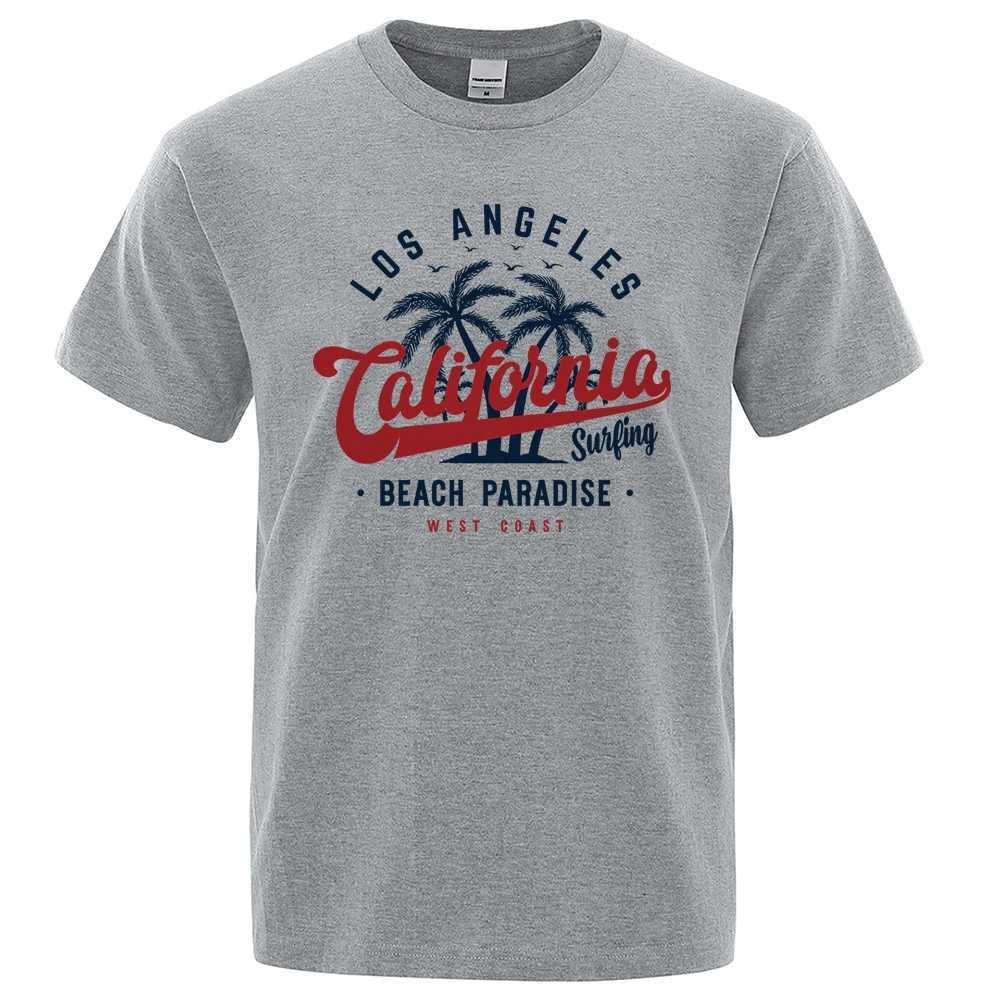 Los Angeles California Beach Paradise Mens Top Fashion Crewneck T-shirt Cotton Summer T-shirt Breathable Oversized Clothing W250407