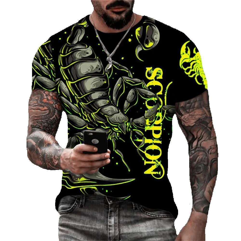 Scorpion pattern fashionable short sleeved round neck street 3D animal printed men's T-shirt 5XL plus size summer casual top