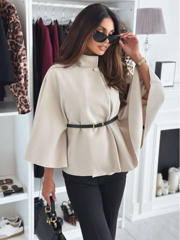 2025 New Winter Fashion Solid Color Waist-Tie Woolen Cape Coat for Women