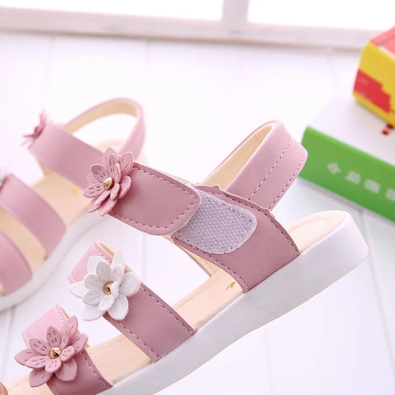 Girls Sandals Gladiator Flowers Sweet Soft Childrens Beach Shoes Kids Summer Floral Sandals Princess Fashion Cute High Quality 250407