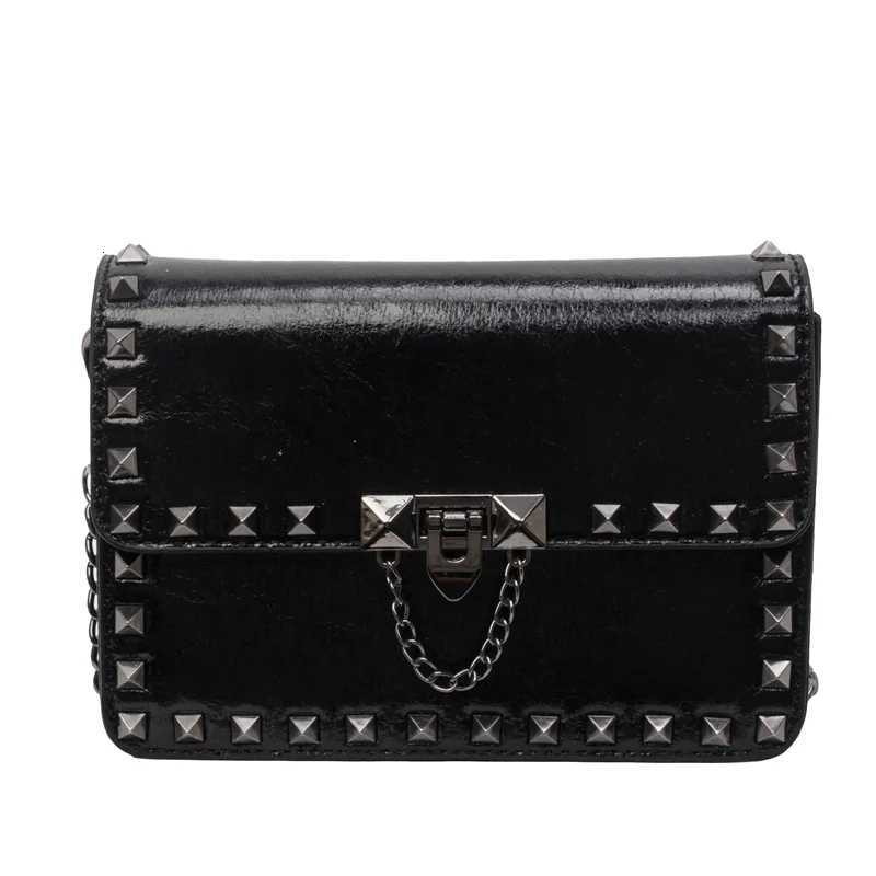Rivet Small Shoulder Bags For Women Black Punk style Crossbody Bag Fashion Chain Flap Bag Leather Purses Designer Female HandbagW251107