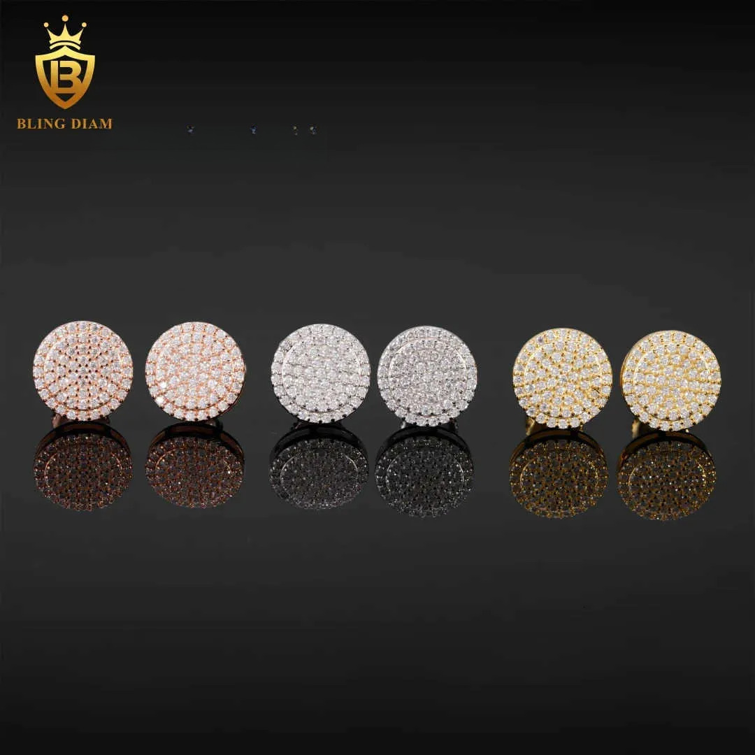 Shiny Full Moissanite Dia Rock Unisex Earring Sterg Sier Simple Trendy Jewelry Gifts Pass Tester