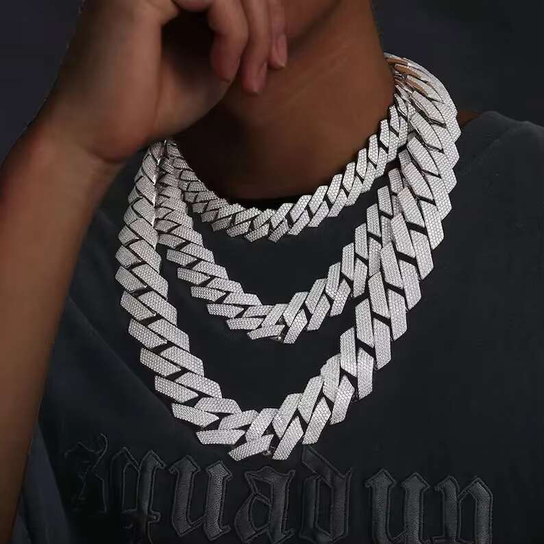 Hiphop Jewelry 925 Sterling Silver 20mm Iced Out Cuban Necklace Sparkling VVS Moissanite Cuban Link Chain
