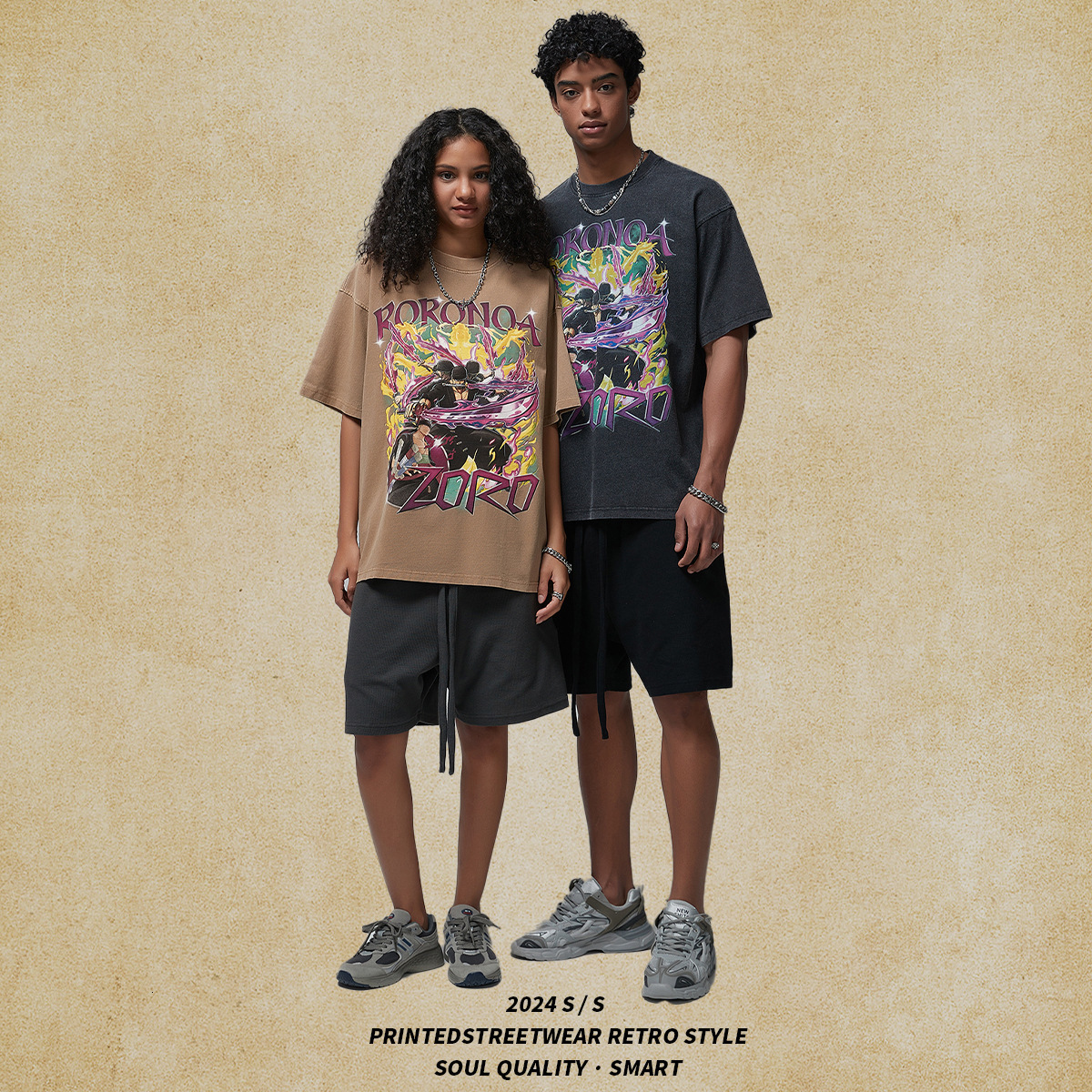 Wear | 2025 New White Ink Direct Spray Breathable Printed Men's Short Sleeve Washed Water Trendy Brand T-shirt