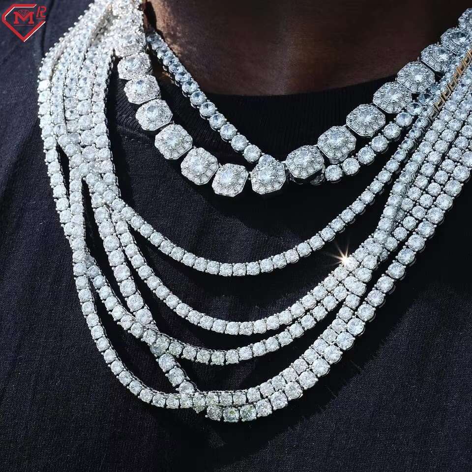 Iced Out Vvs Moissanite Tennis Necklace Gra Certificate 3mm 4mm 5mm 925 Silver Moissanite Tennis Chain