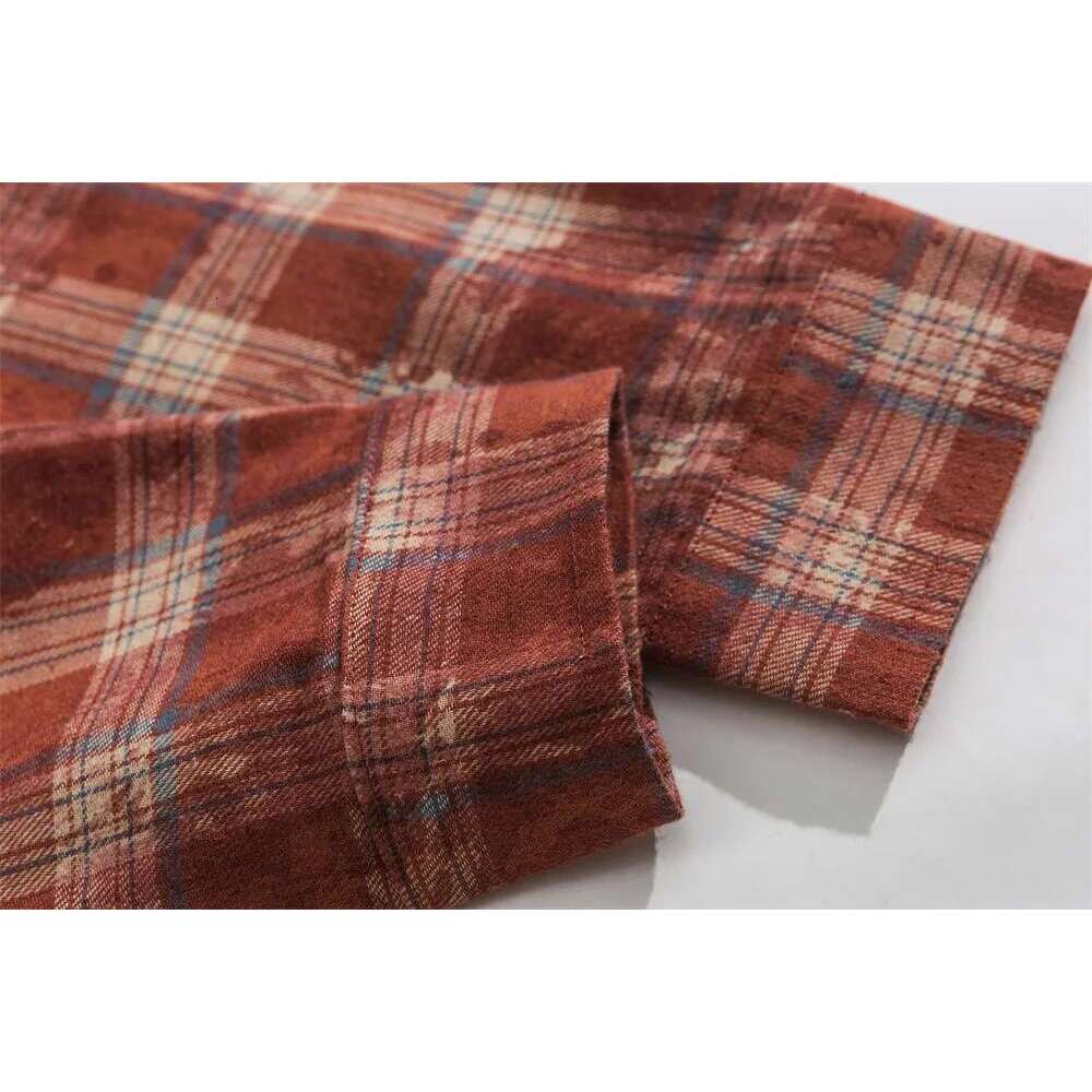 Raw Edge Plaid Mens Splash Ink Autumn High Street Lapel Pocket Single Breasted Long Sleeve Shirts Men