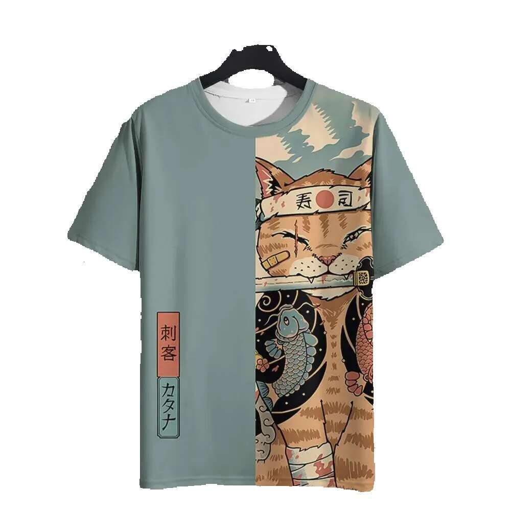 Unisex 2025 T-shirt for Men and Women, Japanese Samurai Cat 3D Printed Casual, Fun, Fashion, Small T-shirt, Men's Wear