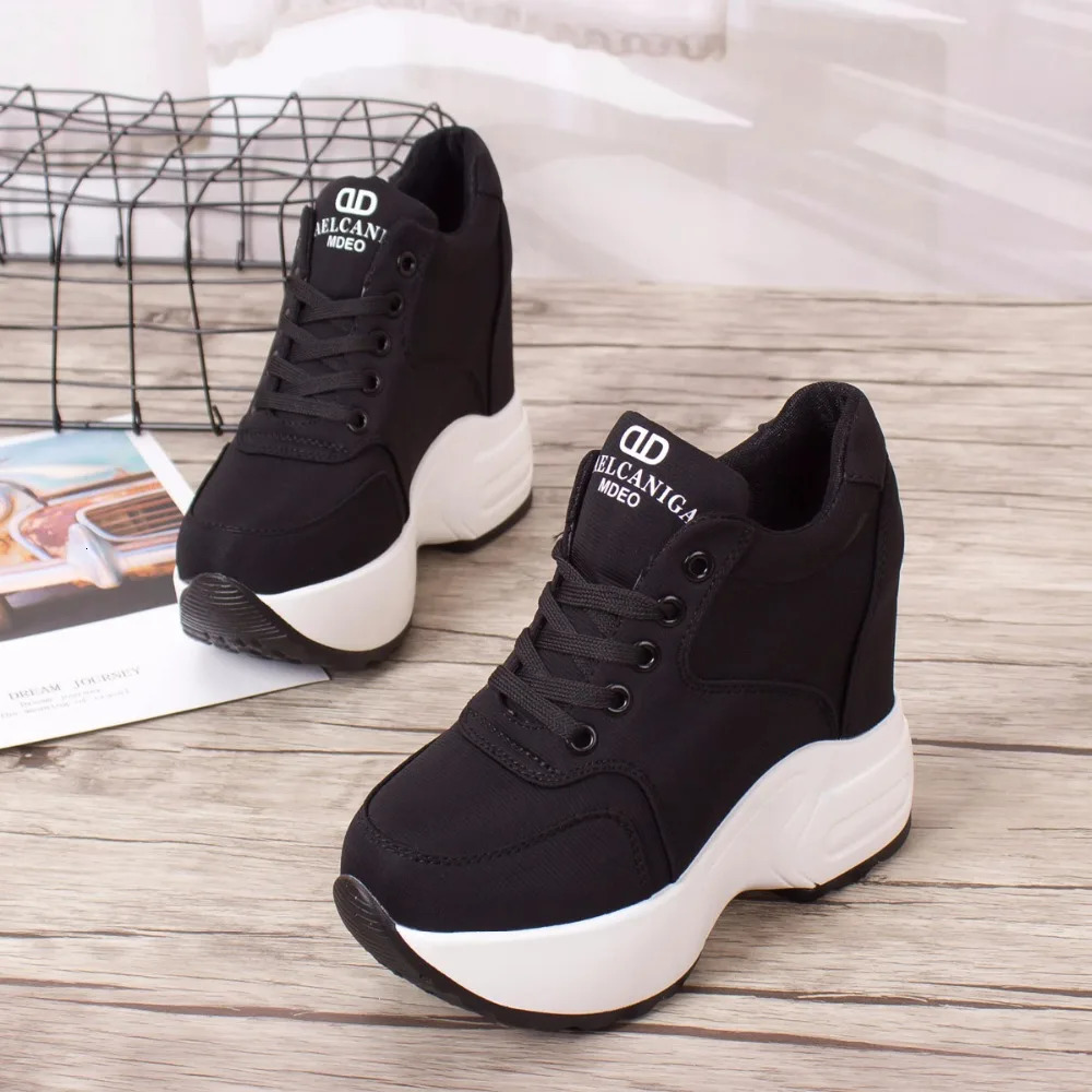 Women Platform Sneakers Mesh Casual Trainers Chunky Shoes 10CM Heels Autumn Wedges Breathable Height Increasing Shoes Woman 250402