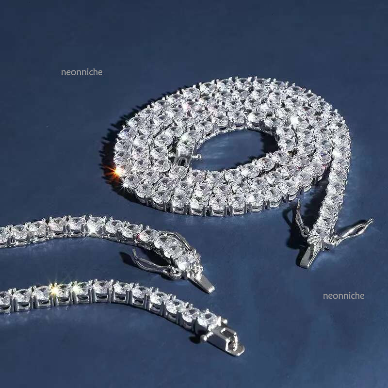 High quality bracelet tennis sier Hip Hop necklace fashion Jewelry Pass Dia 5mm vvs moissanite iced out cuban chain men women