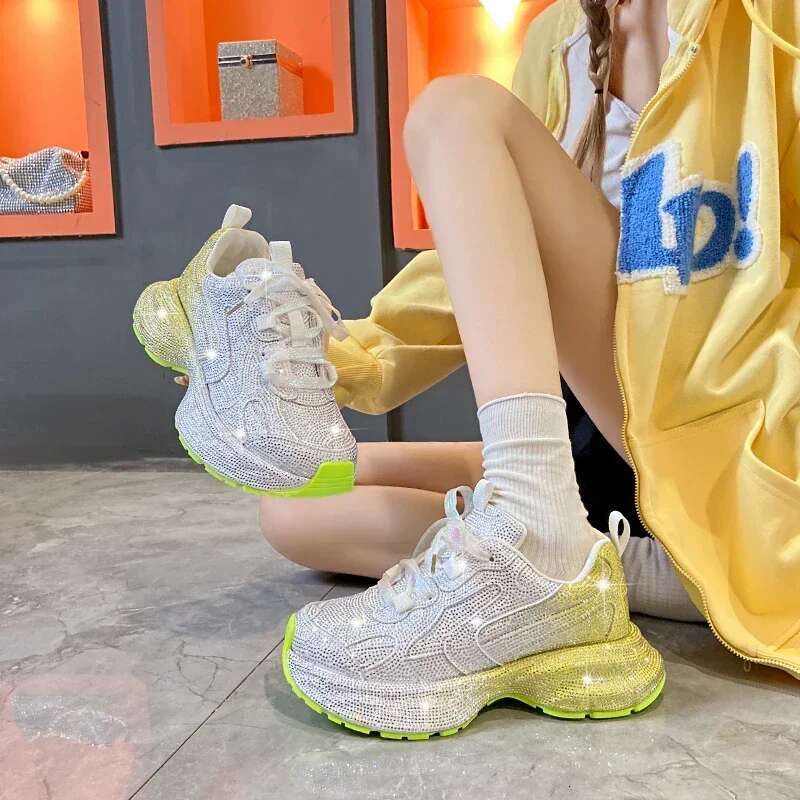 Designer Women's Lace Up Sneakers Shining Water Dia Leisure Outdoor Night Running Shoes Atos De Mujer