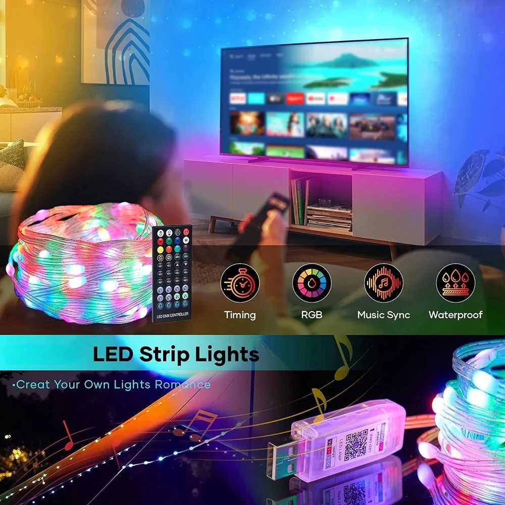 Intelligent Christmas Tree Sprite String Light 40M RGB IC Bluetooth DIY LED Waterproof String Light USB Christmas Light W251107