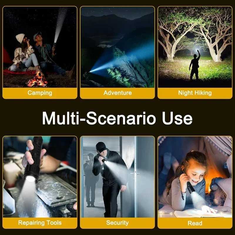 Rechargeable Flashlight with 1800 Lumens LED Display Adjustable Focus 5 Modes IPX4 Waterproof Portable Torchs for OutdoorW251106