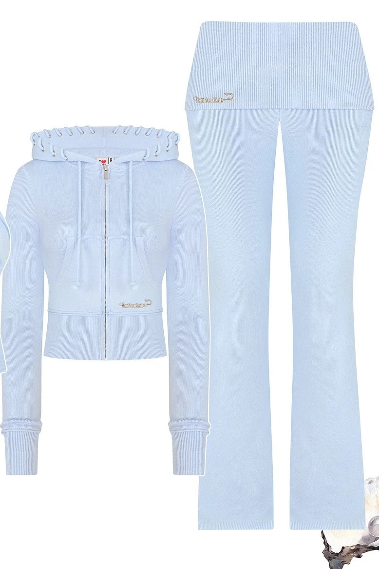 Fashion Y2K Sportswear Two Piece Set Women Casual Pink Blue Aesthetic Yoga Suit Short Waist Slim Hoodie Sports Pants 251106