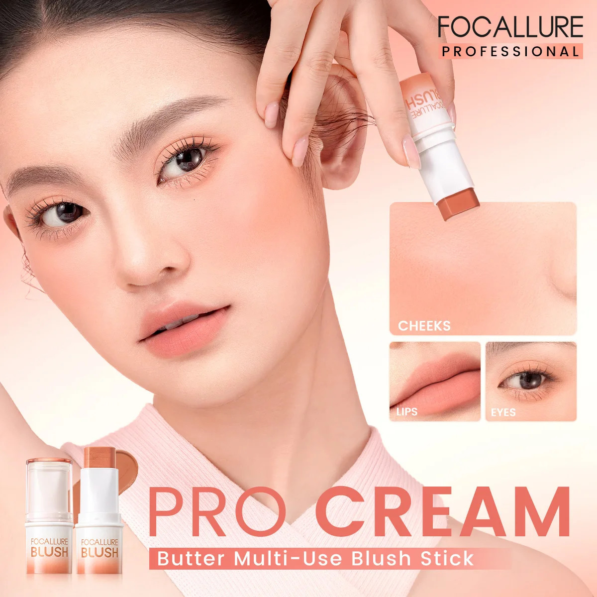 FOCALLURE waterproof powder blusher stick durable 3 in 1 matte eye shadow lipstick Highlighter cosmetics for women 250325