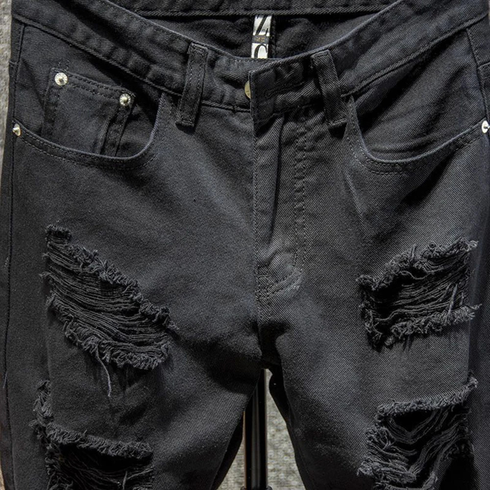 Summer Mens Fashion Trend FivePoint Hole Shorts Loose Versatile Straight Casual Solid Color Simple Y2k Jeans Men 250313