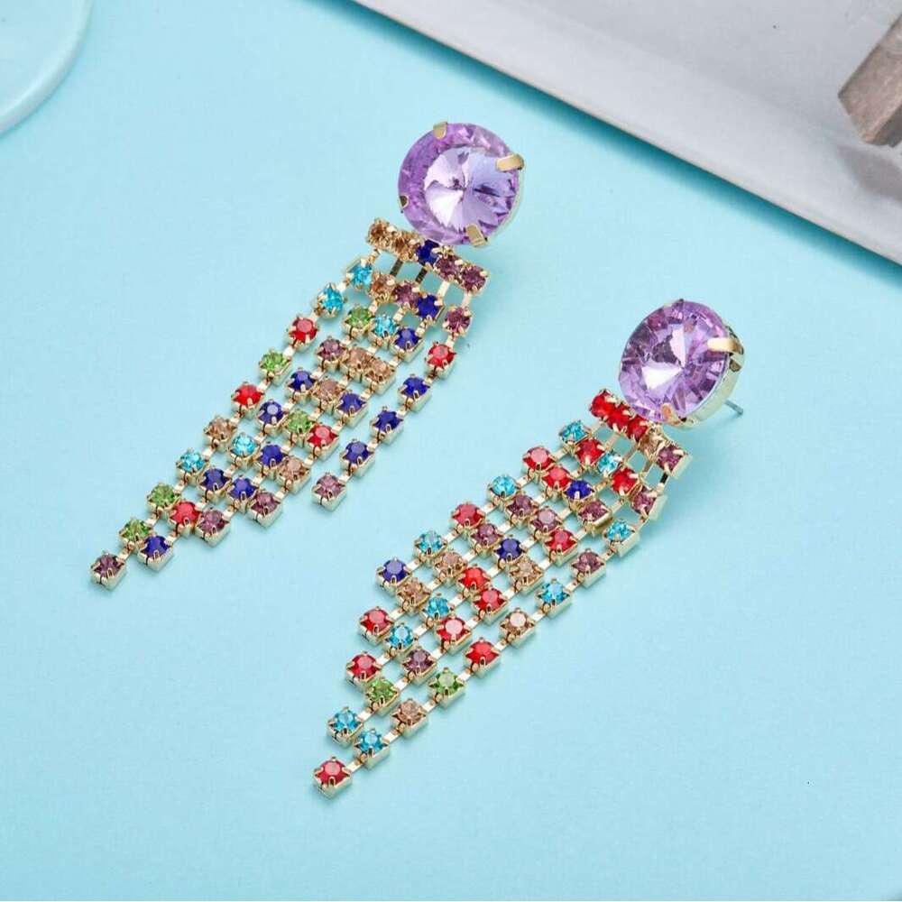 Fresh and Sweet Natural Camellia Wave Tassel Shaped Mixed Color Water Dia Earpin Earrings in Light Purple