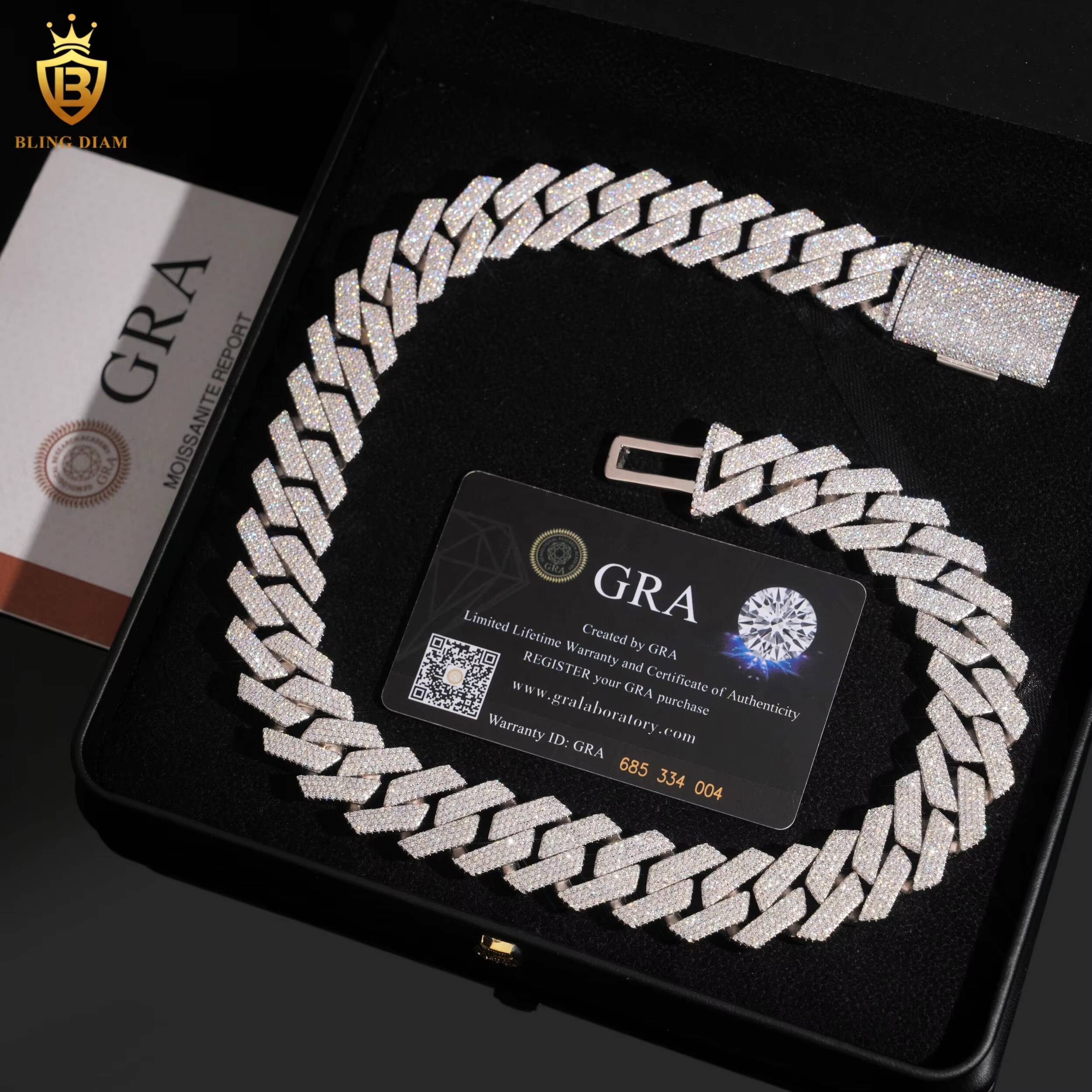 Luxury VVS Moissanite Diamond 20mm Fashion Hip Hop Fine Jewelry Iced Out GRA Certificated Necklace Miami Cuban Link Chain