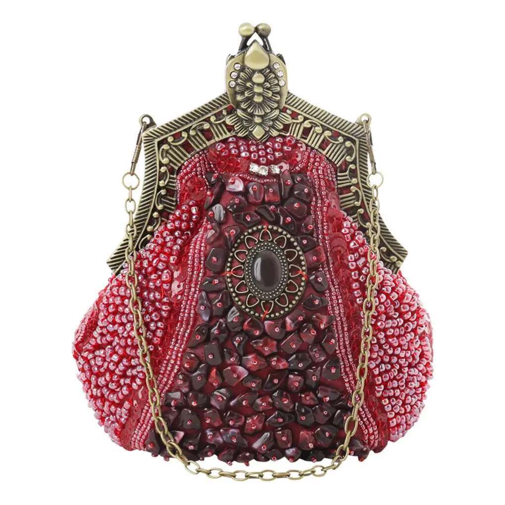 Women S Antique Beaded Embroidery Party Clutch Vintage Sequined Purse Evening Handbag Wedding Bridal Bag