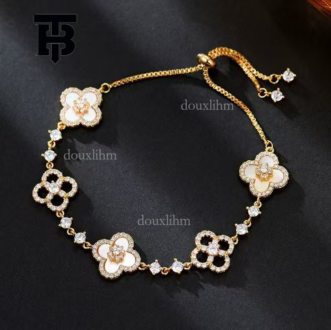 TB BHULAMTE Designer Lucky Bracelet New Luxury Women's Gold Clover Shiny Hollow Accessories Elegant Party Jewelry Fashion Festival Gift