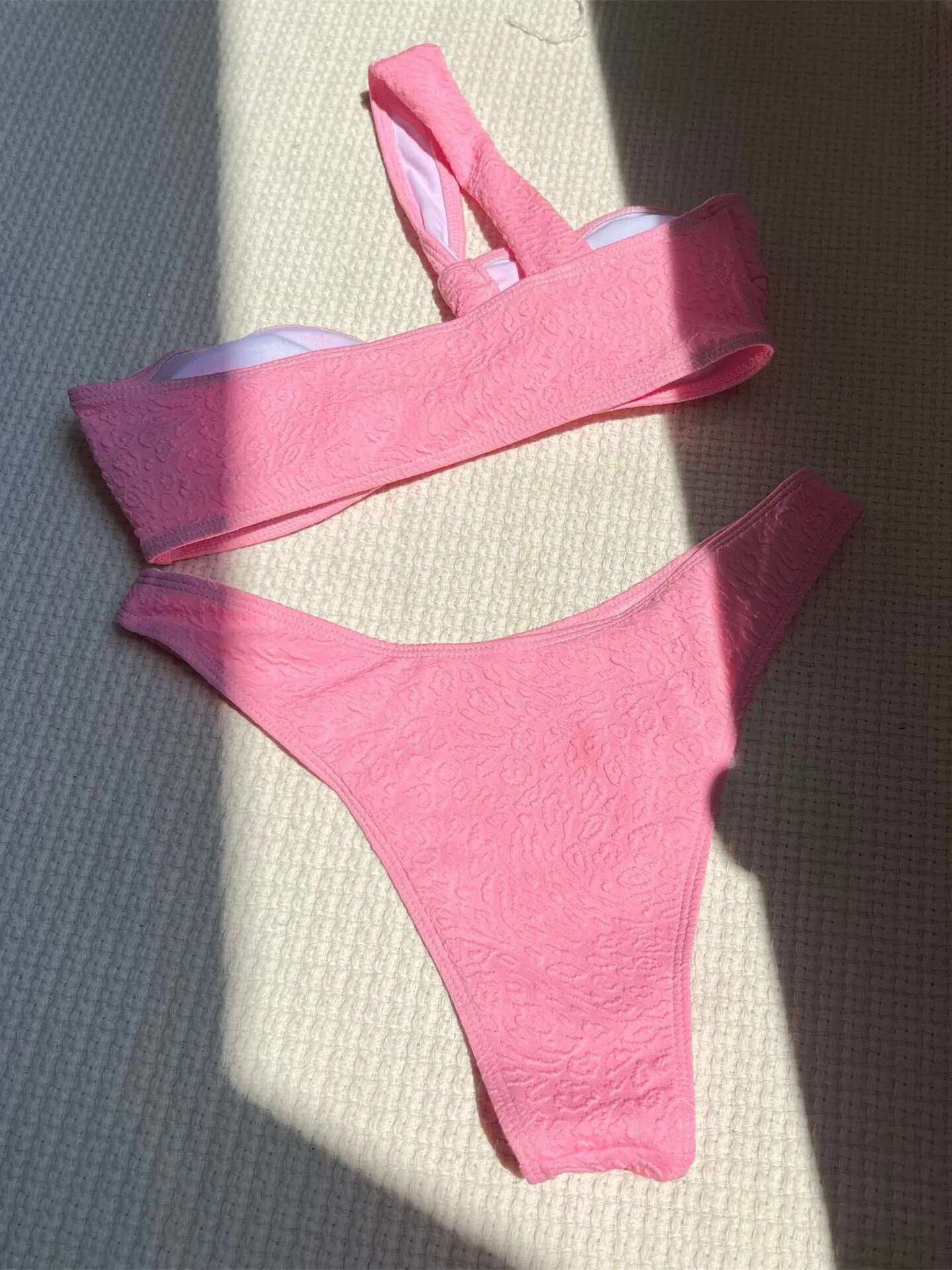 Dongdumaoyi Sexy One Shoulder Bikini Set Women White Tie Bow Push Up Thong Swimsuit Brazilian Beach Bathing Suit Swimwear Biquini
